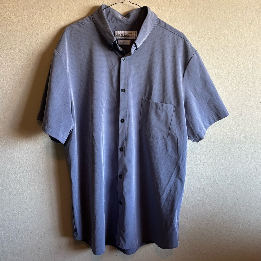 Mizzen + Main Gray Performance Short Sleeve Shirt Leeward Trim Fit XXL 2XL Golf
